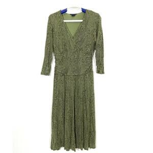 Boden Faux Wrap Fit & Flare dress 12R 8 US Green Brown Lyocell FLAW